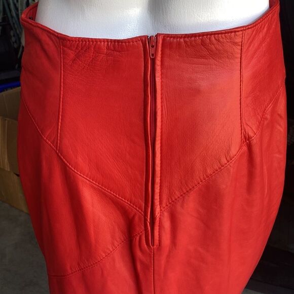 Retro 80s Dominic Bellissimo Lindzon Red Leather Pencil Skirt Vamp Glam Rock 10 - Picture 5 of 8